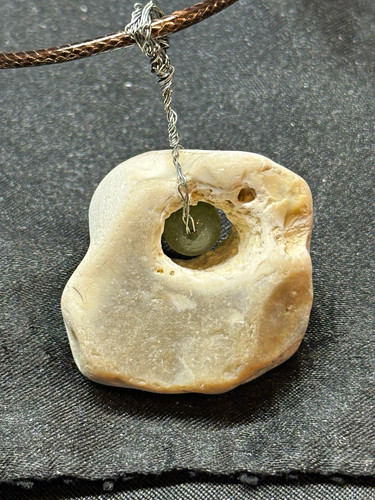 Hag stone necklace - with, green
